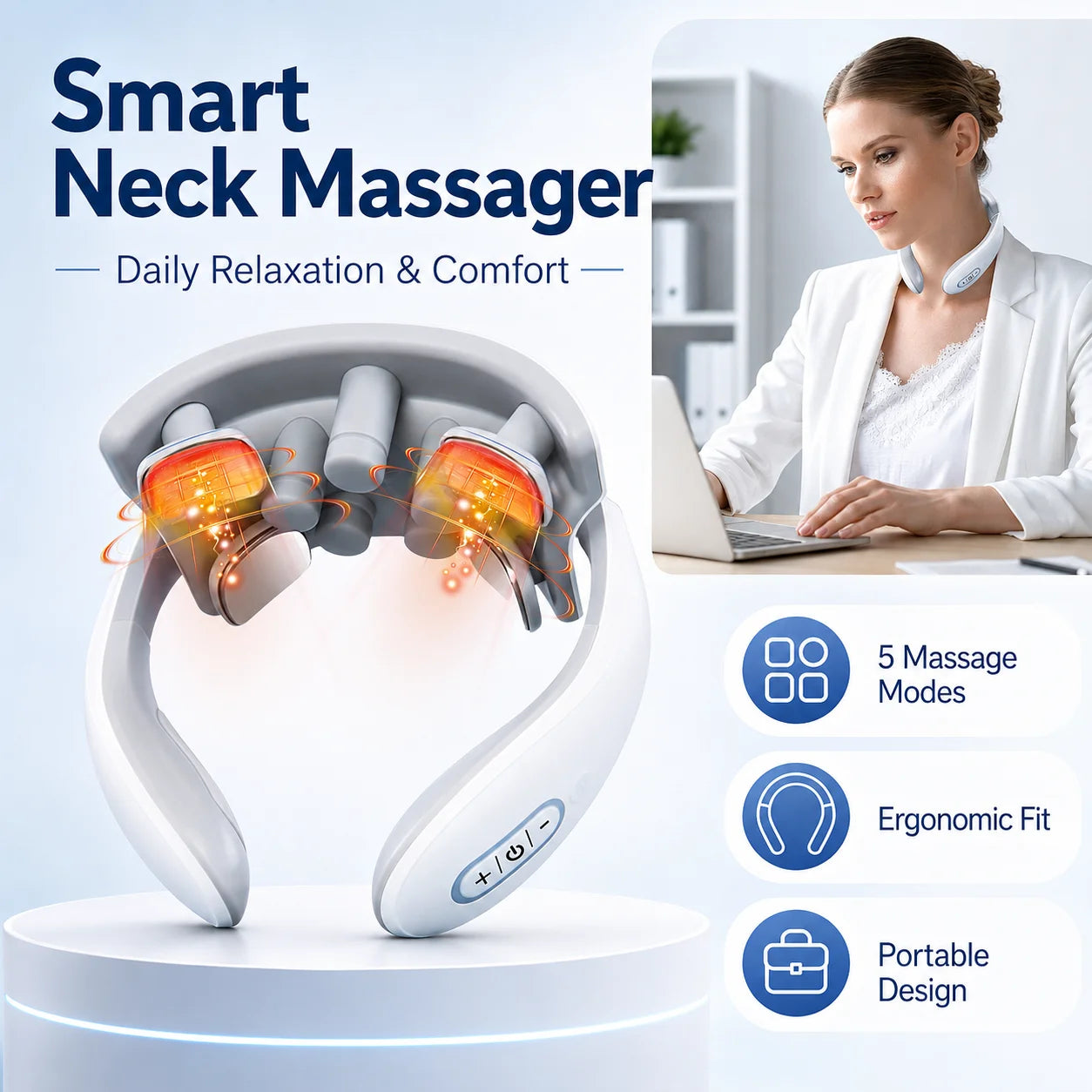 Masaj Cervical Smart PAQIN — 5 Moduri de Relaxare