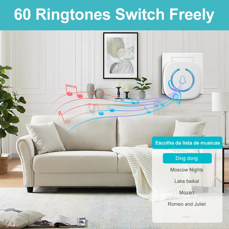 Wireless Doorbell Intelligent Welcome Door Bell 300M/984 FT Remote 60 Songs Melodies Home Smart Doorbell US EU UK Plug Optional Lumière