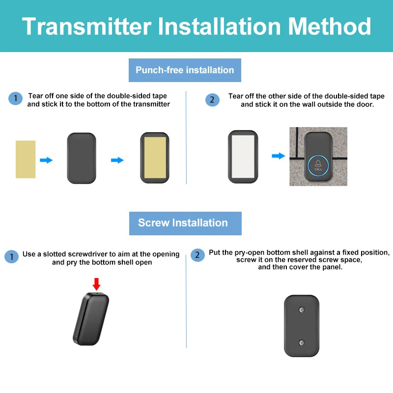 Wireless Doorbell Intelligent Welcome Door Bell 300M/984 FT Remote 60 Songs Melodies Home Smart Doorbell US EU UK Plug Optional Lumière