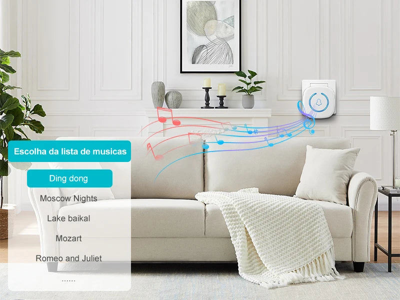 Wireless Doorbell Intelligent Welcome Door Bell 300M/984 FT Remote 60 Songs Melodies Home Smart Doorbell US EU UK Plug Optional Lumière