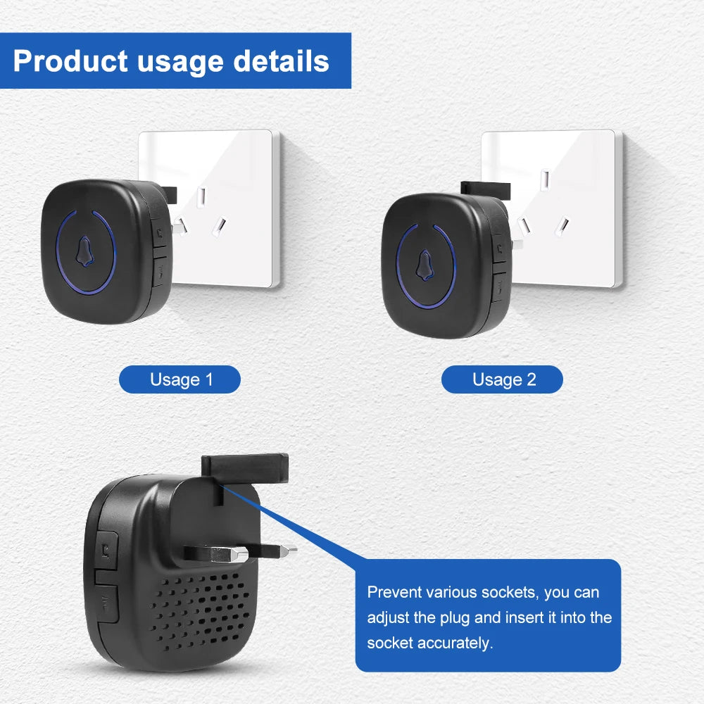 Wireless Doorbell Intelligent Welcome Door Bell 300M/984 FT Remote 60 Songs Melodies Home Smart Doorbell US EU UK Plug Optional Lumière