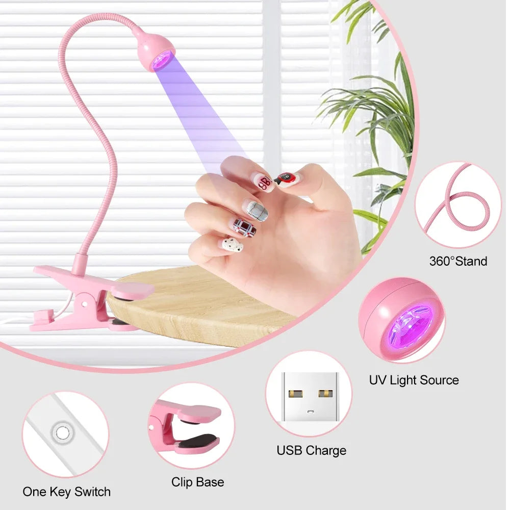 Lampă UV LED pentru Unghii Gel – Mini Portabilă cu Clip, USB