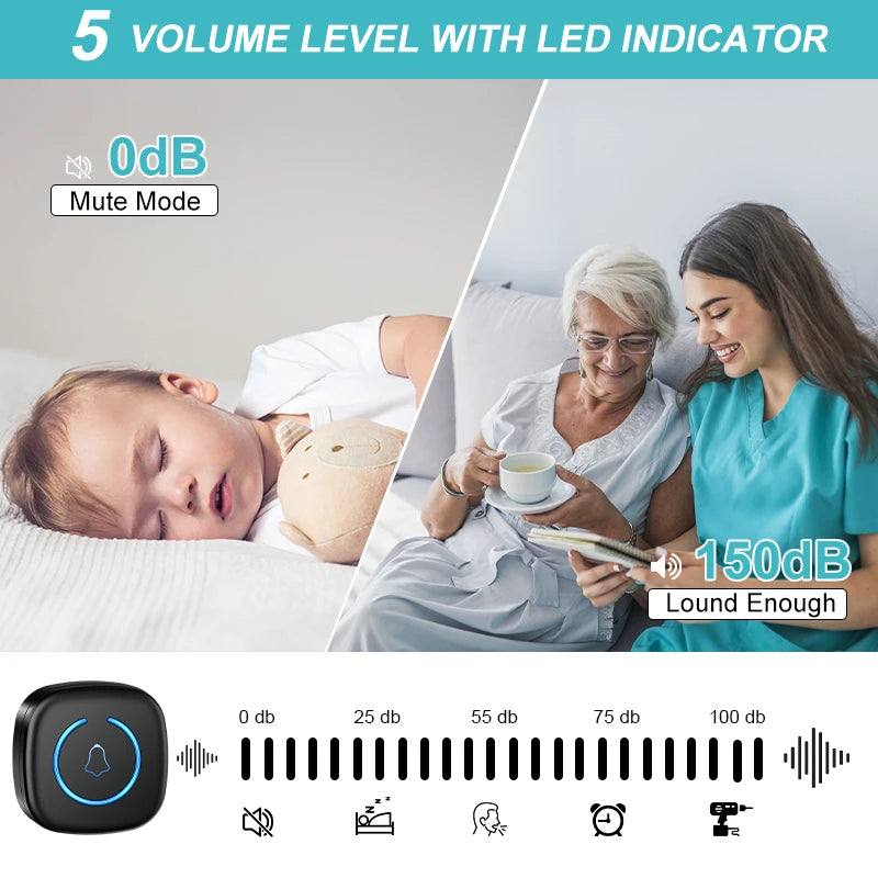 Wireless Doorbell Intelligent Welcome Door Bell 300M/984 FT Remote 60 Songs Melodies Home Smart Doorbell US EU UK Plug Optional Lumière