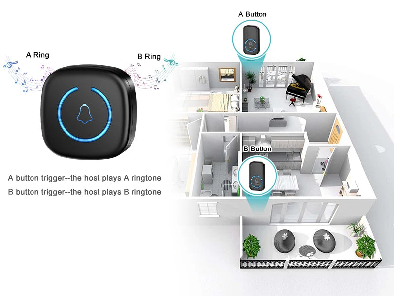 Wireless Doorbell Intelligent Welcome Door Bell 300M/984 FT Remote 60 Songs Melodies Home Smart Doorbell US EU UK Plug Optional Lumière