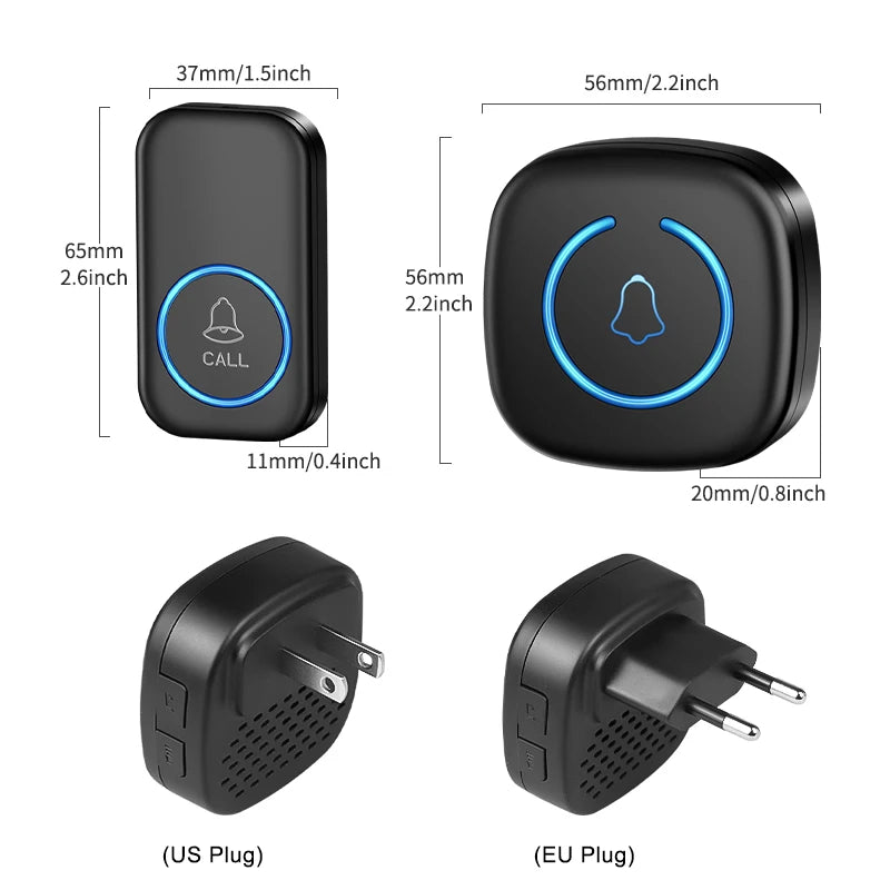 Wireless Doorbell Intelligent Welcome Door Bell 300M/984 FT Remote 60 Songs Melodies Home Smart Doorbell US EU UK Plug Optional Lumière