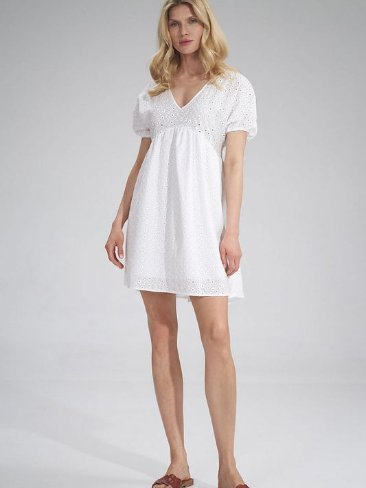 Rochie Mini Brodată cu Mâneci Bufante model 154663 Figl
